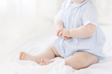 Load image into Gallery viewer, Blue Button Front Dot Creeper
