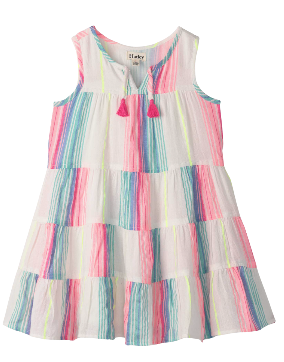 Neon Stripes Layered Tiered Dress