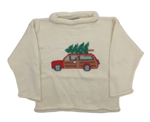 Ivory Roll Neck Sweater With Woody With Christmas Tree