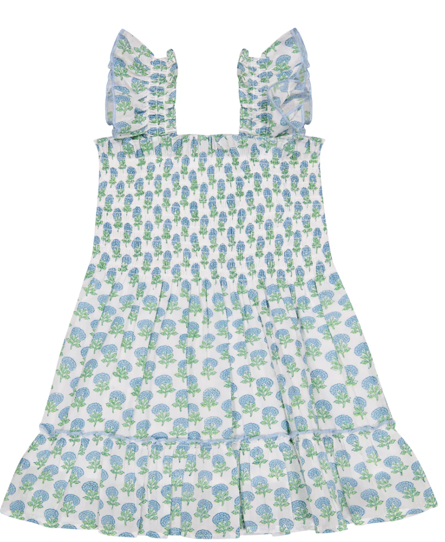 Mini Paloma Dress - Aqua Floral Block Print