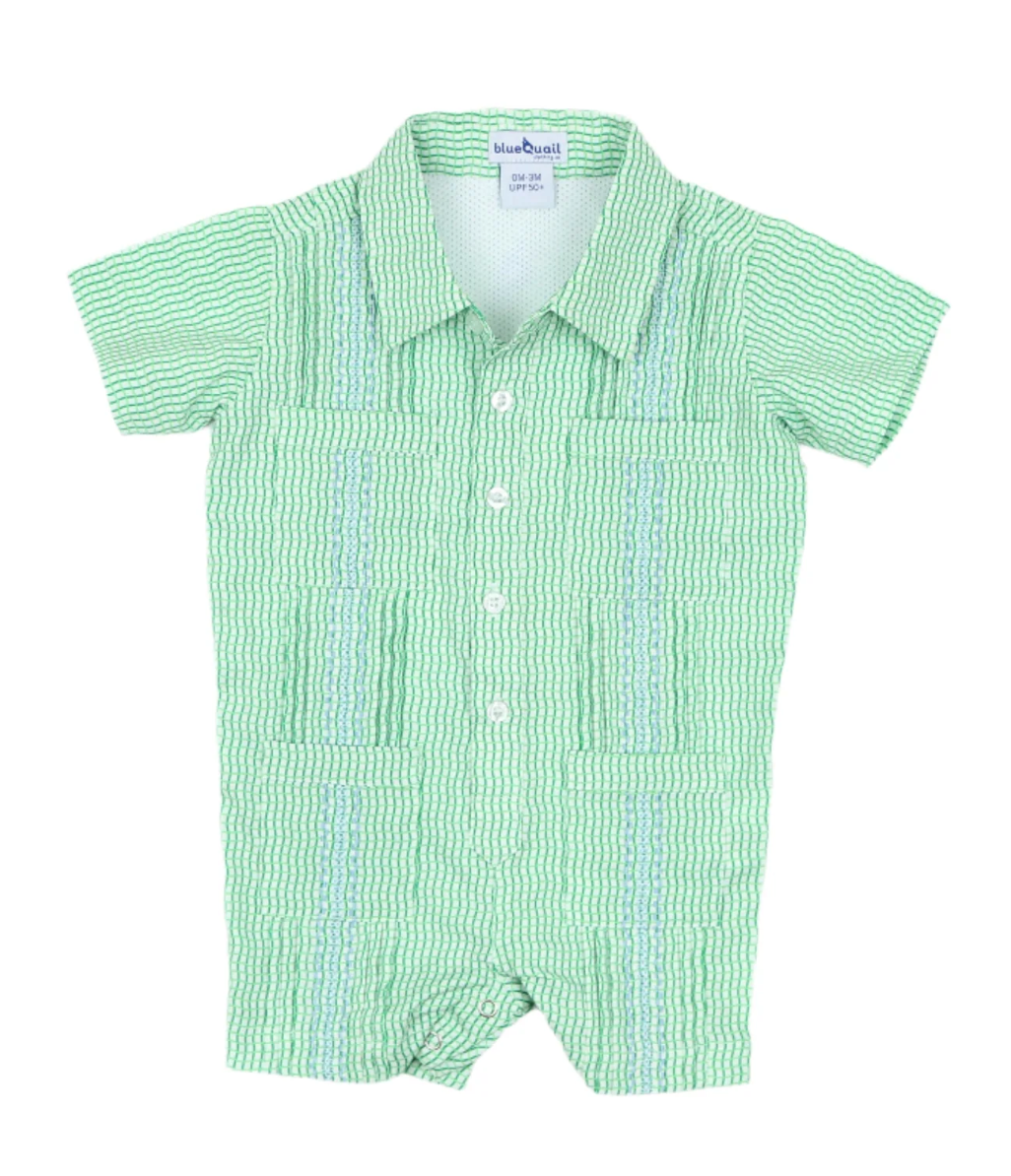 Jade Apple Wave Check Short Sleeve Guayabera Romper