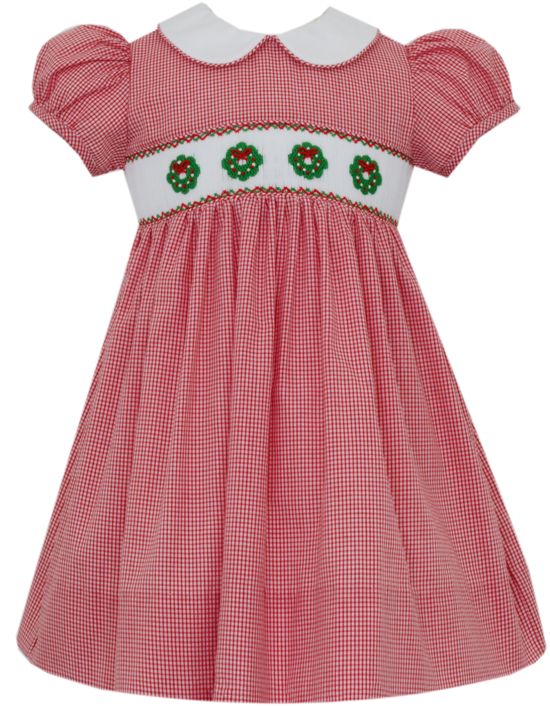 Red Check Dress With Wreath Smocking