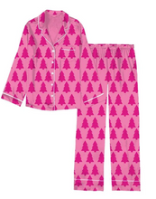Load image into Gallery viewer, Dreaming Of A Pink Christmas Silky Satin Long Pajama Set
