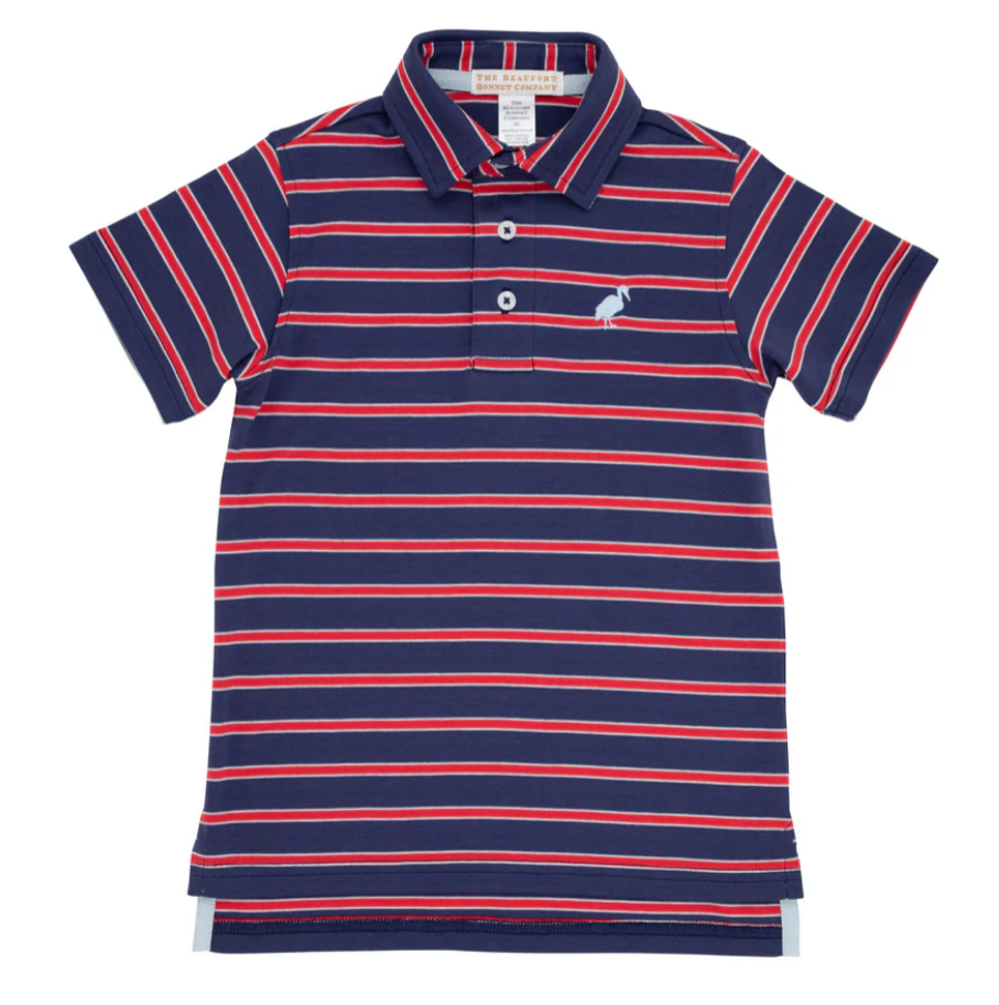 Prim & Proper Polo - Richmond Red, Nantucket Navy, & Buckhead Blue Stripe