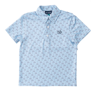 Performance Polo - Powder Blue Golf Cart Print