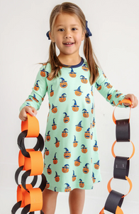 Long Sleeve Polly Play Dress - Olde Jolly Jack O' Lantern