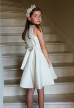 Load image into Gallery viewer, Ivory Sparkle Twirl Dress with Trim
