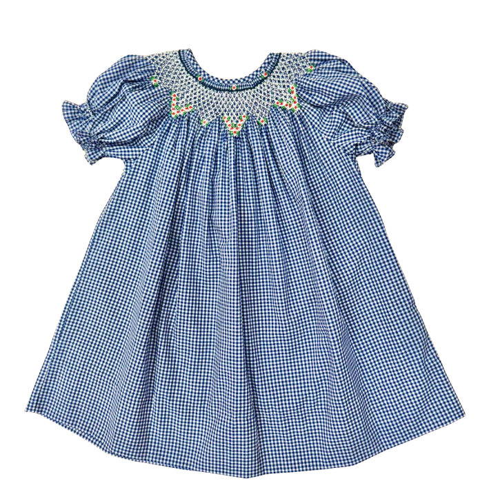 Navy Gingham English Smocked Bishop