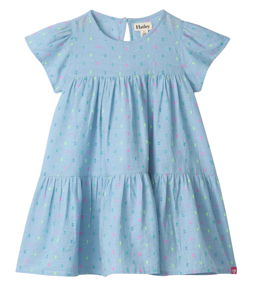 Bright Spot Chambray Cake Puff Dress