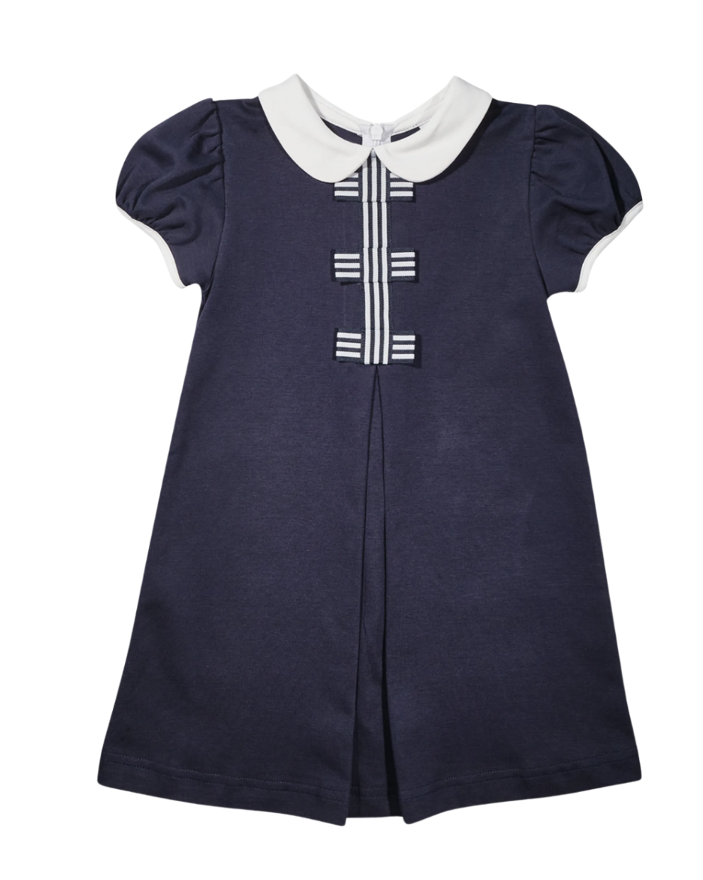 Knit Dress With Stripe Ribbon Bows - Navy