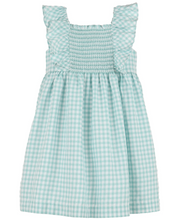 Load image into Gallery viewer, Gingham Swiss Flutter Dress - Turquoise

