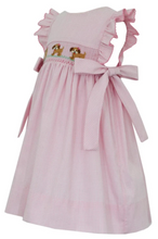Load image into Gallery viewer, Pink Gingham Side Bow Dress With Smocked Puppies
