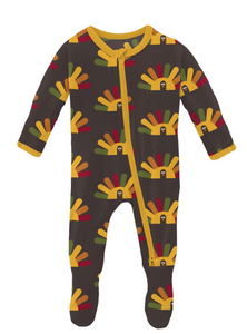 Turkey Print Footie With 2-Way Zipper