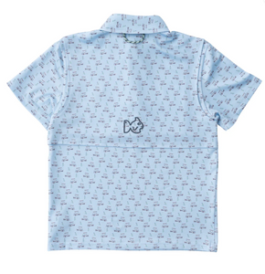 Performance Polo - Powder Blue Golf Cart Print