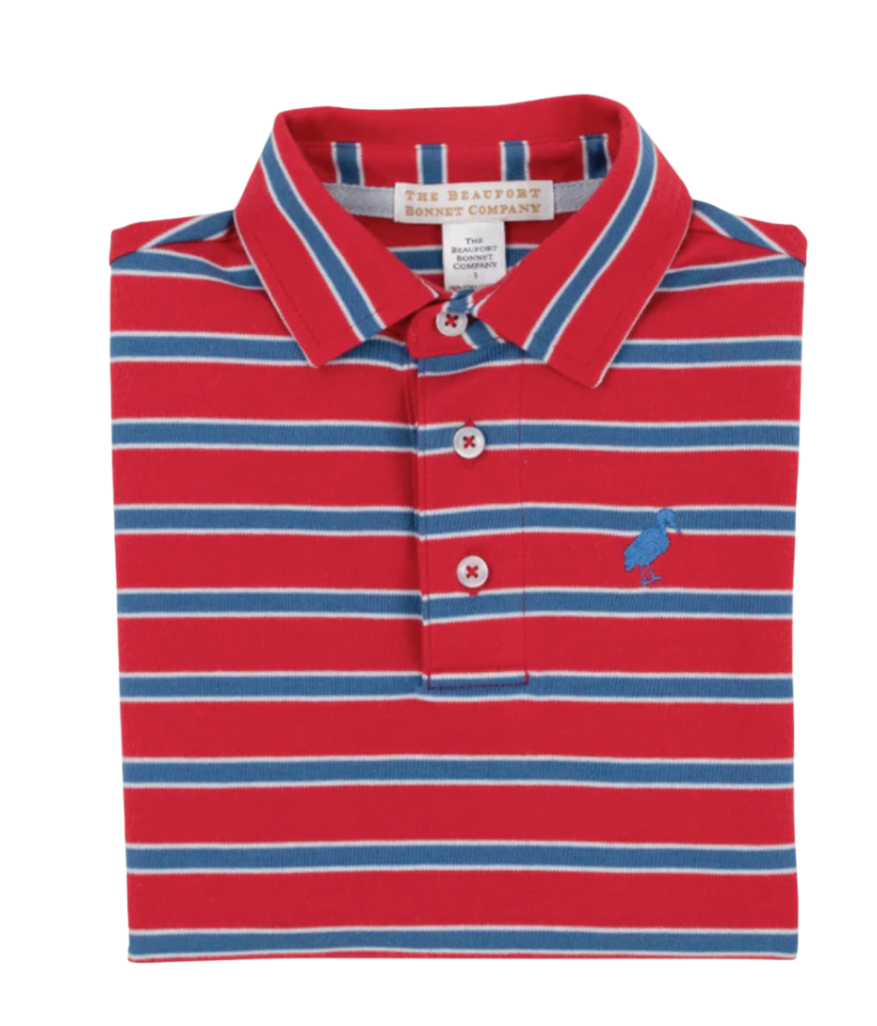 Prim & Proper Pima Polo - Richmond Red, Wood Boat Blue, & Buckhead Blue Stripe