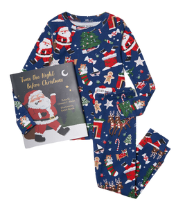 Twas The Night Before Christmas Pajama Set With Book - Navy