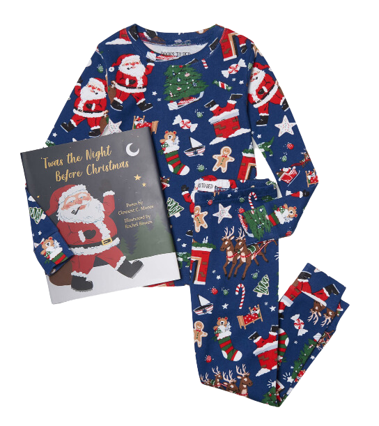 Twas The Night Before Christmas Pajama Set With Book - Navy