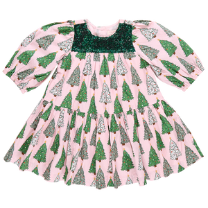 Fiona Dress - Pink Trees