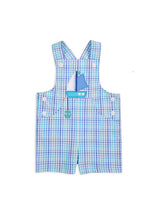 Load image into Gallery viewer, Plaid Seersucker Shortall With Sailboat

