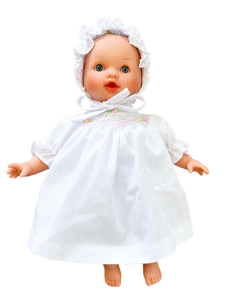 Abby Doll with Blue Eyes & White Smocked Bishop & Bonnet