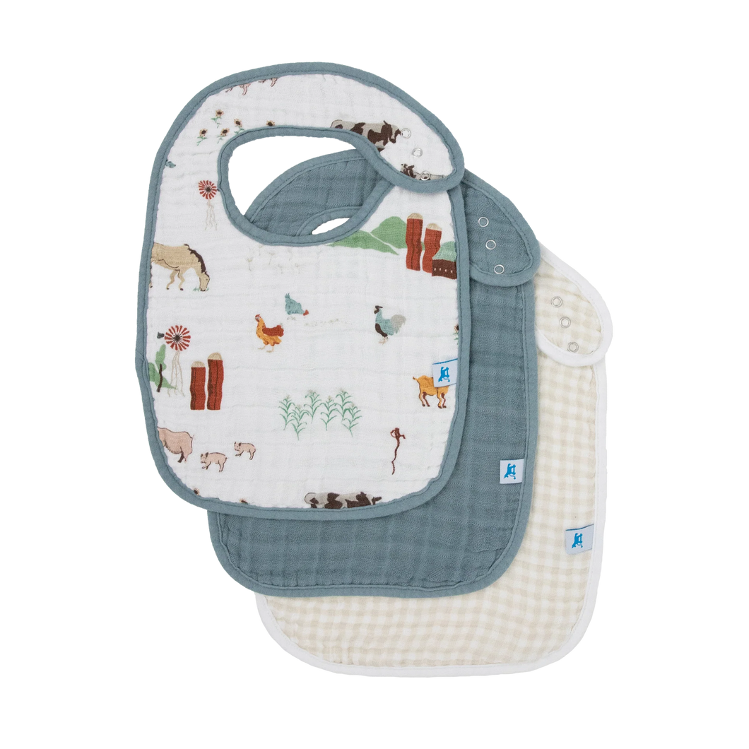 Cotton Muslin Classic Bib 3 Pack - Farmyard