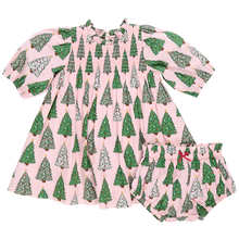Load image into Gallery viewer, Stevie Puff Sleeve Dress With Bloomers - Pink Trees
