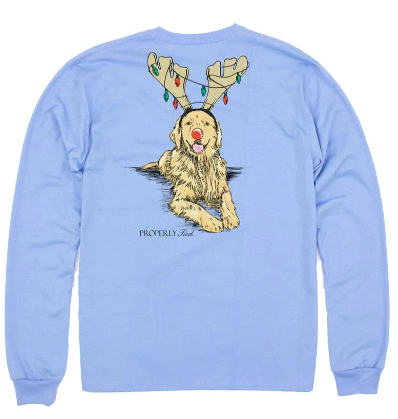 Golden Holiday Long Sleeve Tee - Light Blue