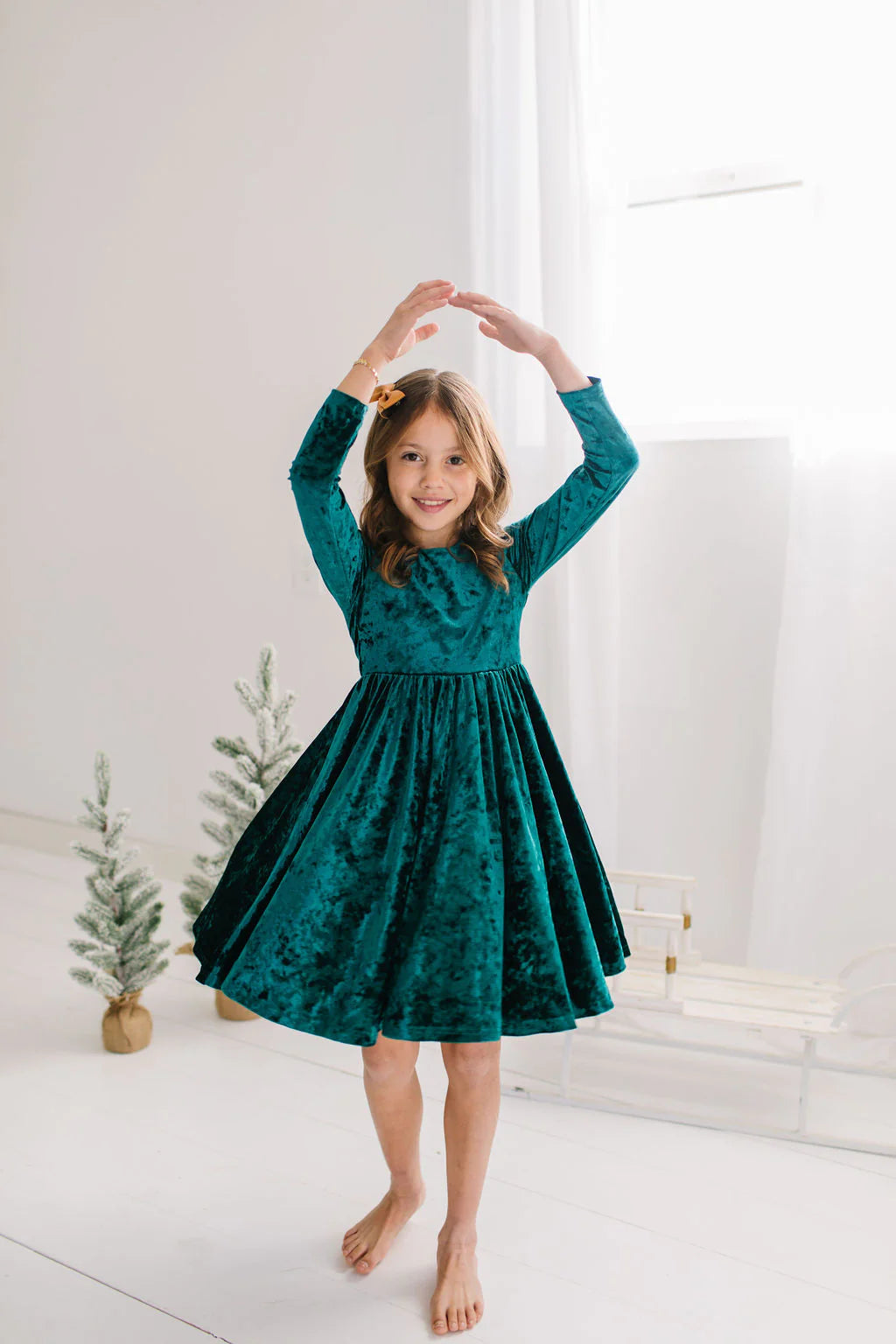 Gwendolyn Dress - Green Crushed Velvet