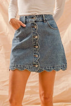 Load image into Gallery viewer, Scalloped Edge Button Denim Skirt
