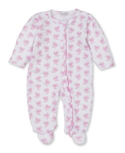 Bows All Around Print Footie With Zipper - Pink