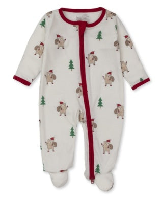 Santa Bear Print Footie With Zipper