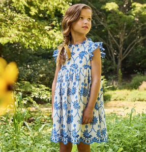 Girls Cynthia Dress - Blue Eyelet