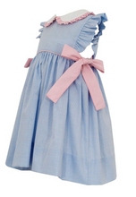 Load image into Gallery viewer, Blue Gingham Dress With Pink Side Bows
