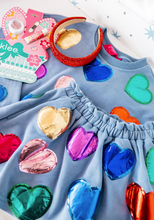 Load image into Gallery viewer, Kids Dusty Blue Rainbow Foil Heart Sweatshirt
