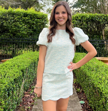Load image into Gallery viewer, Beach Glass Jacqurd Blue Tillie Top And Seabrook Island Scalloped Skirt
