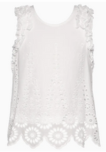 Load image into Gallery viewer, White Ruffle Trimmed Sleeveless Eyelet Top
