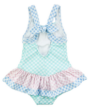 Load image into Gallery viewer, Gingham Skirted Swimsuit With Flowers
