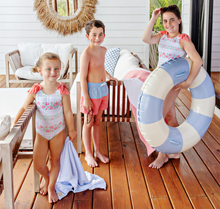 Load image into Gallery viewer, Edisto Beach Bathing Suit - Gasparilla Garlands With Parrot Cay Coral Bows
