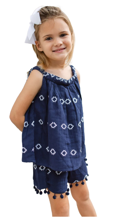 Colette Top And Short Set - Navy Embroidery