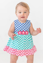 Load image into Gallery viewer, Gingham Print Knit Romper With Flowers
