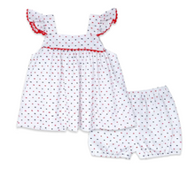 Load image into Gallery viewer, Sally Swing Set - Navy and Red Swiss Dot
