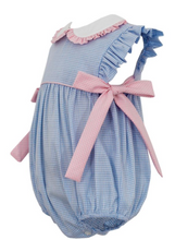 Load image into Gallery viewer, Blue Gingham Bubble With Side Bows
