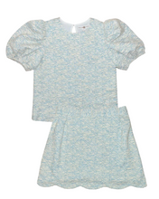 Load image into Gallery viewer, Beach Glass Jacqurd Blue Tillie Top And Seabrook Island Scalloped Skirt
