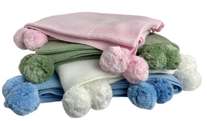 Knit Blanket With Pompoms