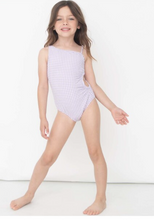 Load image into Gallery viewer, Purple Gingham One Shoulder Cut Out One Piece Bathing Suit
