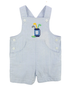 Blue Check Seersucker Shortall With Golf Bag