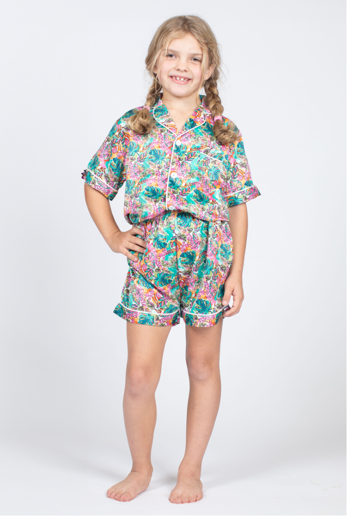 Tropical Dreams Kids Silky Satin Short Pajama Set