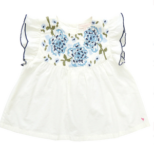 Girls Kari Top - Multi Blue Embroidery