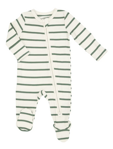 Rib Oil Green And Sugar Swizzle Two Way Zipper Footie