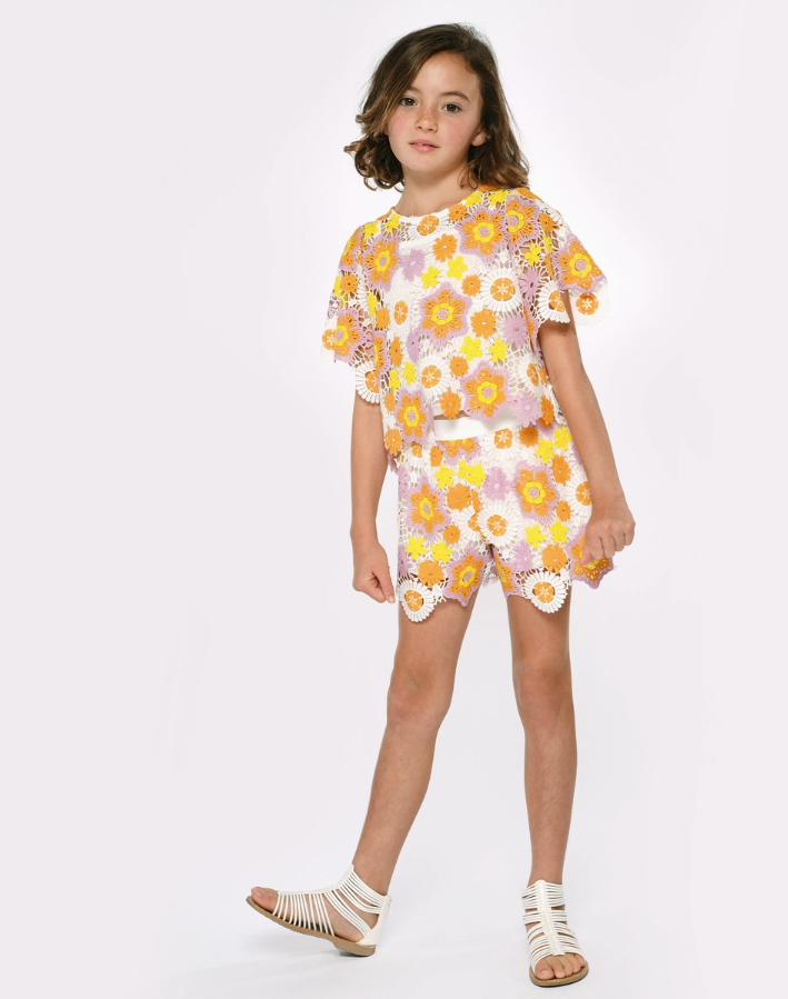 Yellow Flower Crochet Top And Shorts